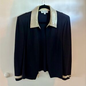 St. John Black and Gold Blazer Elegant Suit Jacket
